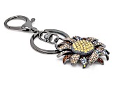 White Crystal & Hematine Tone Sunflower Key Chain