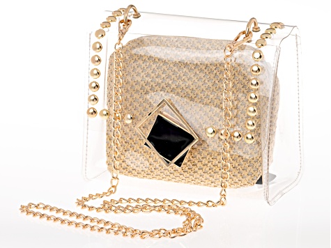 Gold Tone Clear Clutch With Removable Pouch