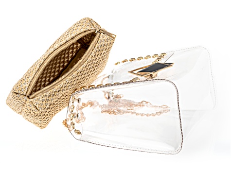 Gold Tone Clear Clutch With Removable Pouch