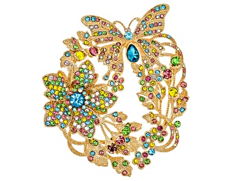 Picture of Multi-Color Crystal Butterfly & Floral Gold Tone Brooch
