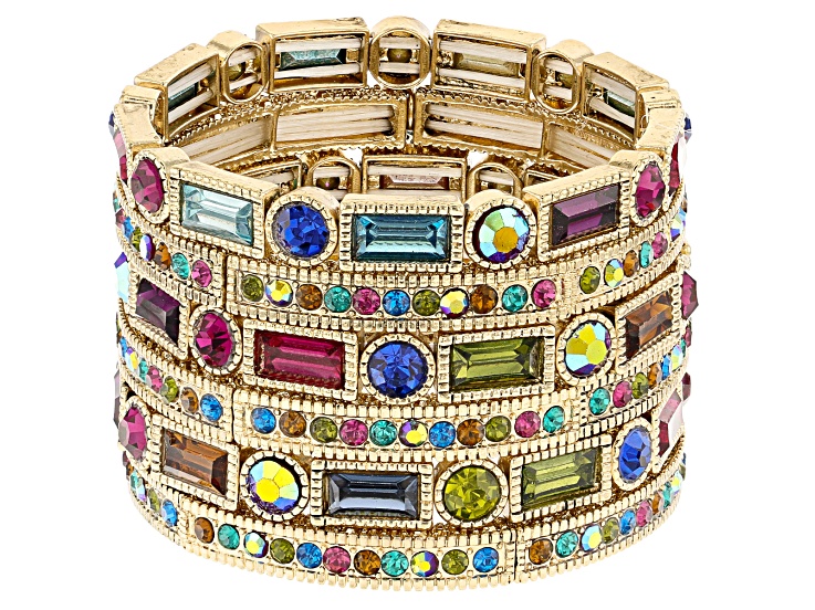 Multicolor Crystal Gold Tone Stretch Bracelet Set Of 6