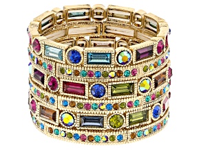 Multicolor Crystal Gold Tone Stretch Bracelet Set Of 6