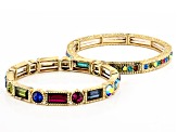 Multicolor Crystal Gold Tone Stretch Bracelet Set Of 6