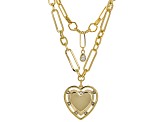 White Crystal Gold Tone Two Row Heart Necklace