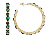 White, Green, & Blue Crystal Gold Tone Set of Three Hoop Earrings