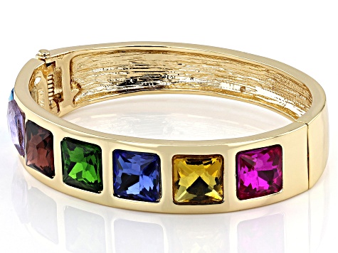 Multi-Color Glass Gold Tone Bangle Bracelet
