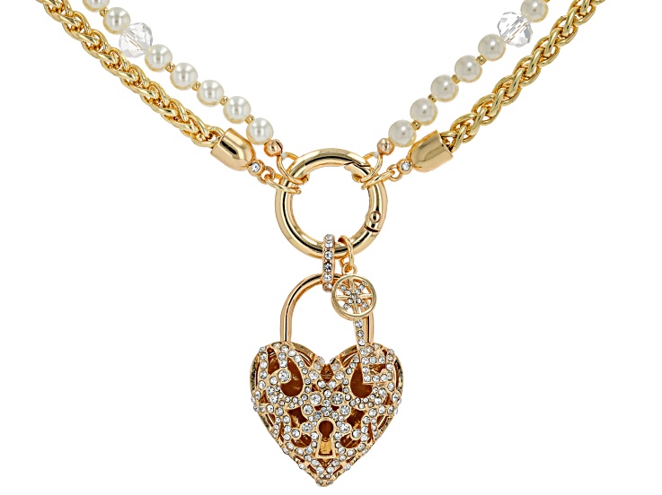 Vintage Heart Shaped Lock and Key Multi Chain Necklace 