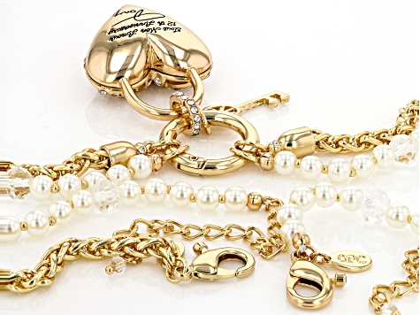 Pearl & Crystal Gold-tone Initial Keychain - K