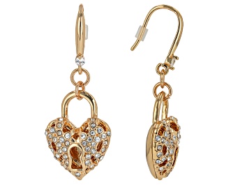 Picture of Crystal Gold Tone Heart & Keyhole Dangle Earrings