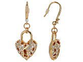 Crystal Gold Tone Heart & Keyhole Dangle Earrings