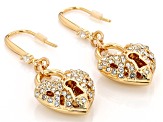 Crystal Gold Tone Heart & Keyhole Dangle Earrings