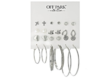 Picture of White & Black Crystal Silver Tone Earring Set