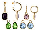 Multi-Color Glass Gold Tone Hoops With Interchangeable Drops Jewelry Box Set