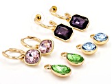 Multi-Color Glass Gold Tone Hoops With Interchangeable Drops Jewelry Box Set