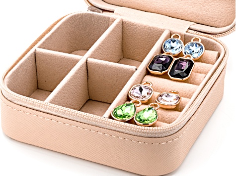 Multi-Color Glass Gold Tone Hoops With Interchangeable Drops Jewelry Box Set