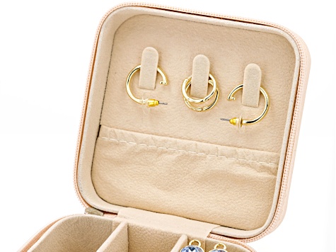 Multi-Color Glass Gold Tone Hoops With Interchangeable Drops Jewelry Box Set