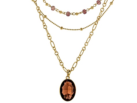 Burgundy Crystal Gold Tone 3 Piece Layered Necklace