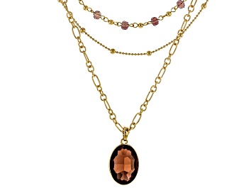 Picture of Burgundy Crystal Gold Tone 3 Piece Layered Necklace