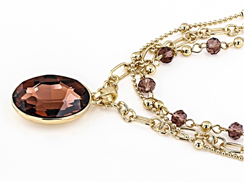 Burgundy Crystal Gold Tone 3 Piece Layered Necklace