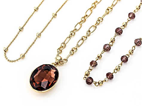 Burgundy Crystal Gold Tone 3 Piece Layered Necklace