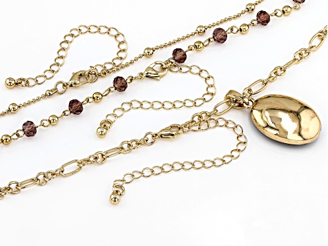 Burgundy Crystal Gold Tone 3 Piece Layered Necklace