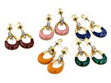 White Crystal, Multi-Color Enamel Gold Tone Earring Set of 5