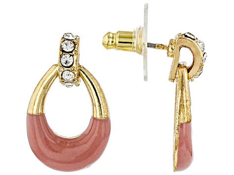 White Crystal, Multi-Color Enamel Gold Tone Earring Set of 5