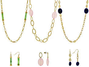 Multi-Color Acrylic Beaded Gold Tone 6 Piece Station Necklace & Earring Set