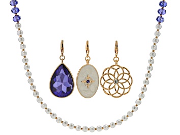 Picture of Glass Bead & Pearl Simulant Gold Tone Necklace With 3 Interchangeable Pendant Set