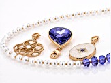 Glass Bead & Pearl Simulant Gold Tone Necklace With 3 Interchangeable Pendant Set