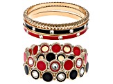 Crystal & Enamel Gold Tone 5 Piece Bangle Bracelet Set