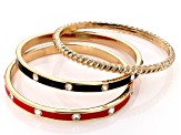 Crystal & Enamel Gold Tone 5 Piece Bangle Bracelet Set