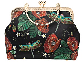 Gold Tone Dragonfly Printed Fabric Clutch