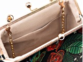 Gold Tone Dragonfly Printed Fabric Clutch