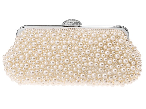 Cluster Pearl Simulant Silver Tone Clutch