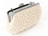 Cluster Pearl Simulant Silver Tone Clutch