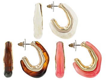 Picture of Multi-Color Acrylic Gold Tone Set of 3 Earrings