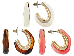 Multi-Color Acrylic Gold Tone Set of 3 Earrings