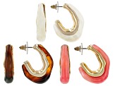 Multi-Color Acrylic Gold Tone Set of 3 Earrings
