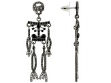 Hematine Color Jet Black & White Crystal Gunmetal Tone Skeleton Dangle Earrings