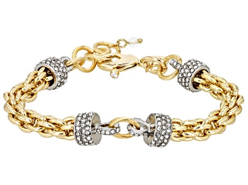 Picture of White Glass Crystal Two Tone Pave Chain Bracelet