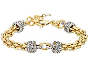 White Glass Crystal Two Tone Pave Chain Bracelet