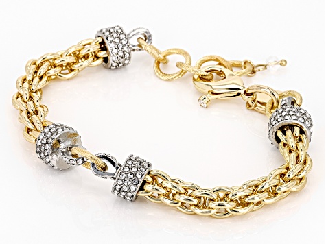 White Glass Crystal Two Tone Pave Chain Bracelet