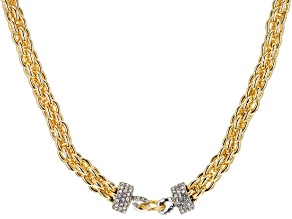 White Glass Crystal Two Tone Pave Chain Necklace