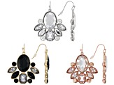 Black, Silver, & Rose Crystal  Tri- Tone Set of 3  Earrings