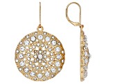 White Crystal Gold Tone Medallion Necklace & Earring Set