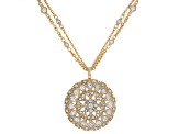 White Crystal Gold Tone Medallion Necklace & Earring Set