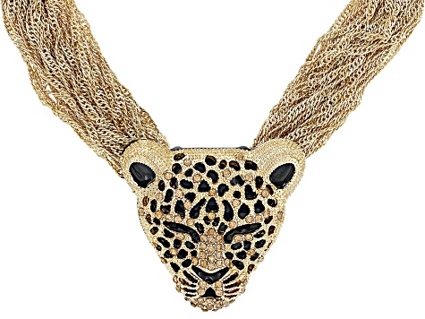Gold Crystal Gold Tone Leopard Head Necklace - OPC1530 | JTV.com