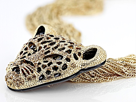 Gold Crystal Gold Tone Leopard Head Necklace - OPC1530 | JTV.com