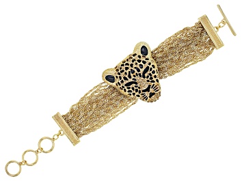 Picture of Gold Crystal Gold Tone Leopard Head Bracelet